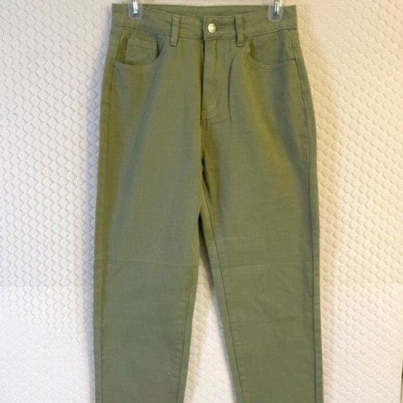 NWOT Shein Army Green High Waist Straight Leg 5 Pocket Jeans Size PS/ 6P - Picture 1 of 7